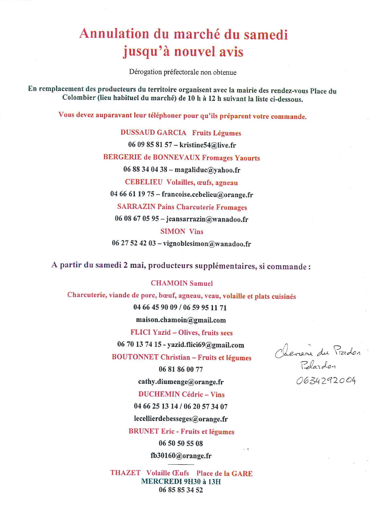 Annulation du marché de Genolhac jusqu’à nouvel avis Annulation du marché de Genolhac jusqu’à nouvel avis