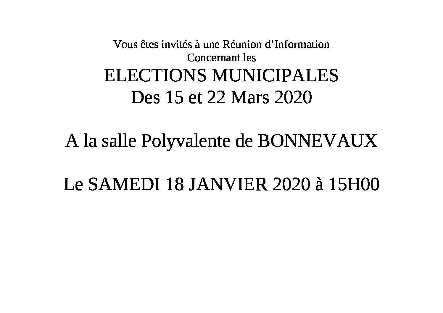 Réunion d'information : Élections Municipales 2020