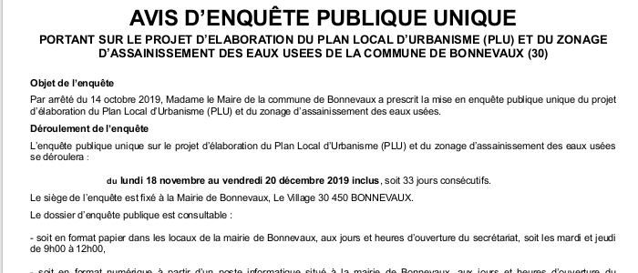 Mise en enquête publique unique du PLU